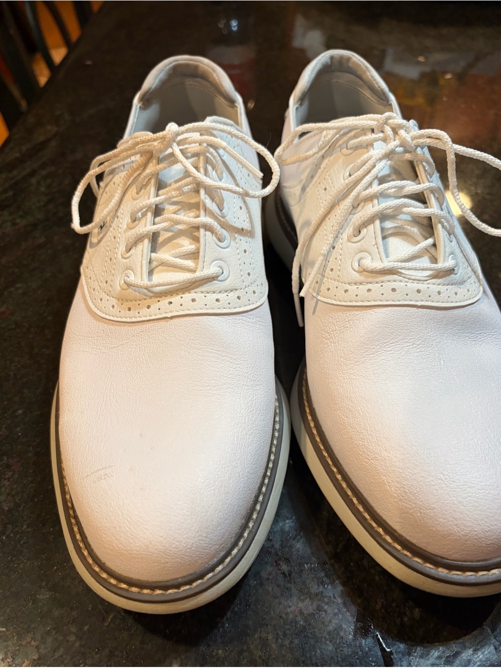 FootJoy White Lace-Up Men's Athletic Golf Shoes with Tan Trim